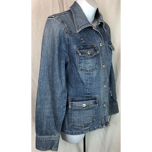 Gap Blue Jean Jacket S Snap Front Pockets Stretch Denim Grunge Trucker Western - Picture 2 of 5
